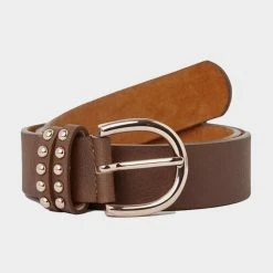 HORZE Womens Leather Belt With Rose Gold Detailing Bison Dark Brown